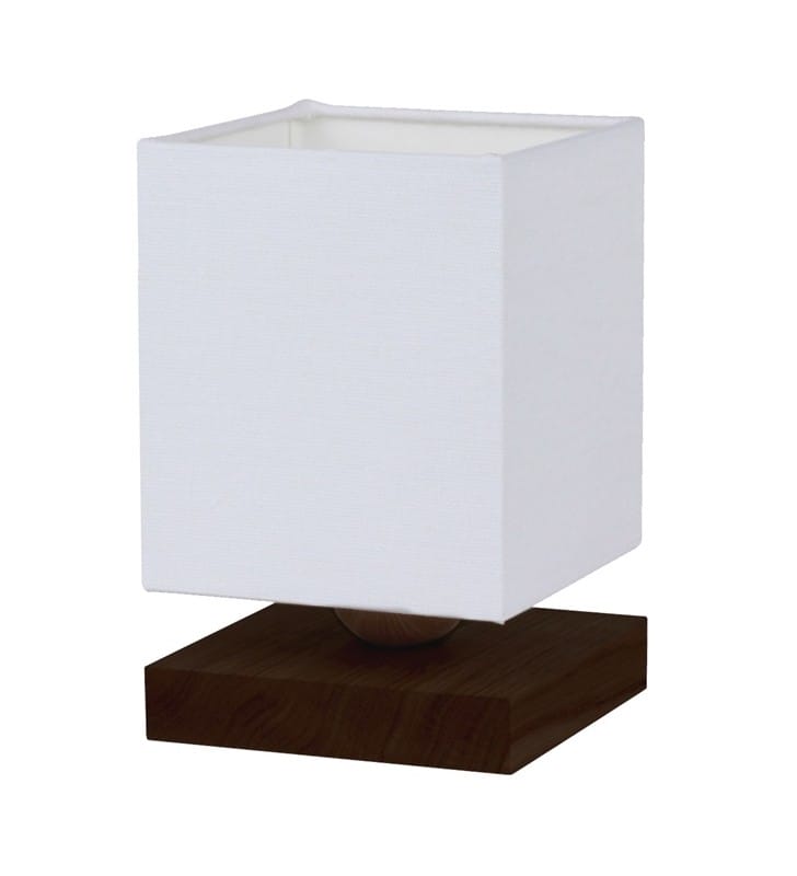 Mała kwadratowa lampa stołowa z drewnianą podstawą Inger biały abażur