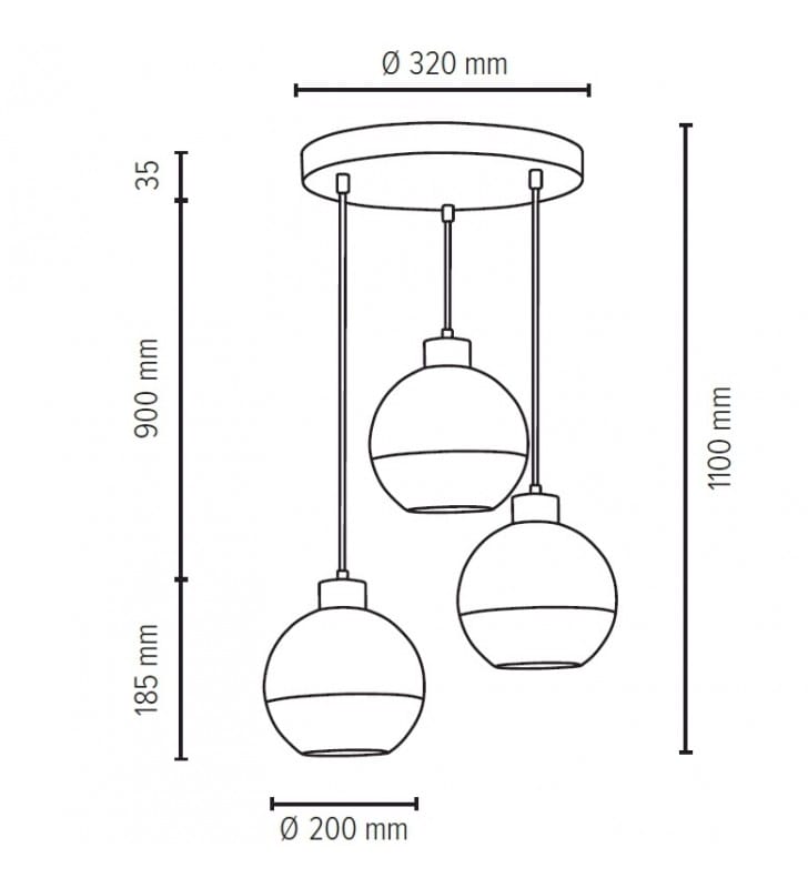 Lampa wisząca Fresh potrójna betonowa okrągłe szklane klosze np. nad okrągły stół