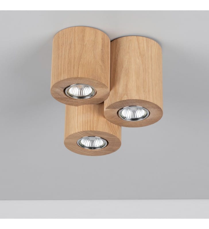 Potrójna drewniana natynkowa lampa sufitowa downlight Wooddream dąb olejowany