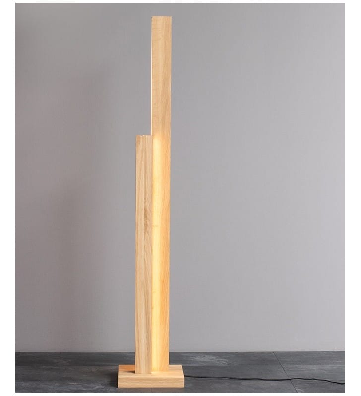 Drewniana nowoczesna lampa podłogowa Manhattan LED dekoracyjna ze ściemniaczem dotykowym