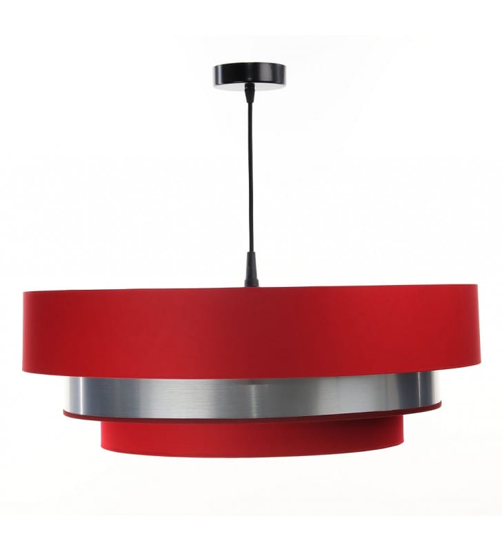 Lampa wisząca Fokazi abażur 60cm czerwony ze srebrną wstawką okrągły potrójny kaskadowy do salony jadalni sypialni kuchni