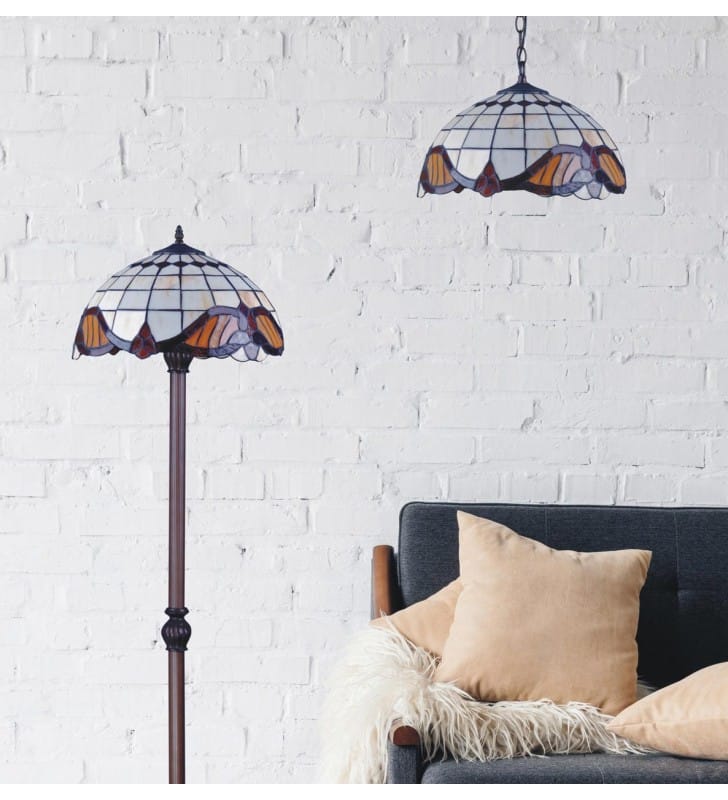 Stojąca lampa podłogowa do salonu sypialni Witraż styl Tiffany klasyczna 2 żarówki