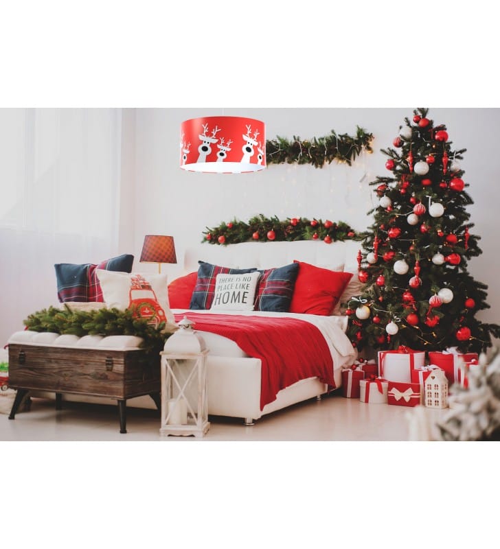 Lampa wisząca Holidays3 czerwona z reniferami motyw świąteczny do pokoju dziecka salonu jadalni kuchni