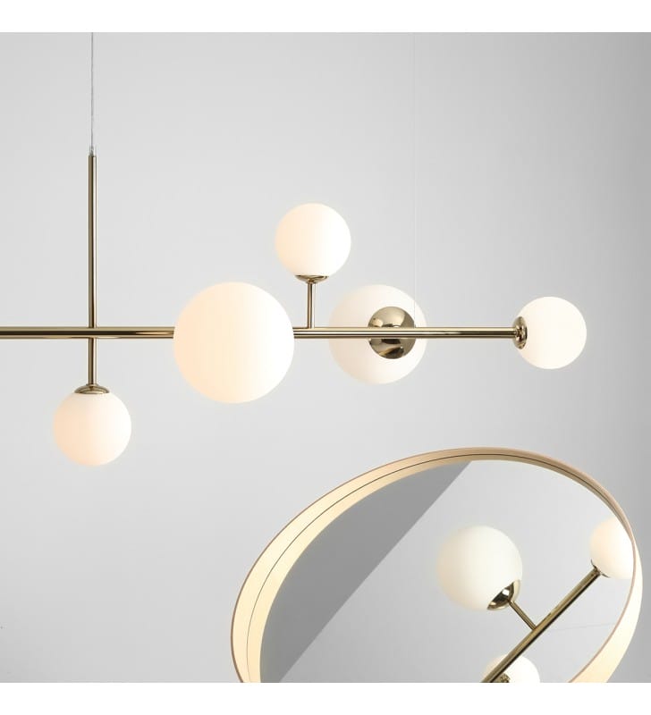 Stylowa złota lampa wisząca Dione 6 kloszy typu ball nad stół do kuchni jadalni salonu sypialni