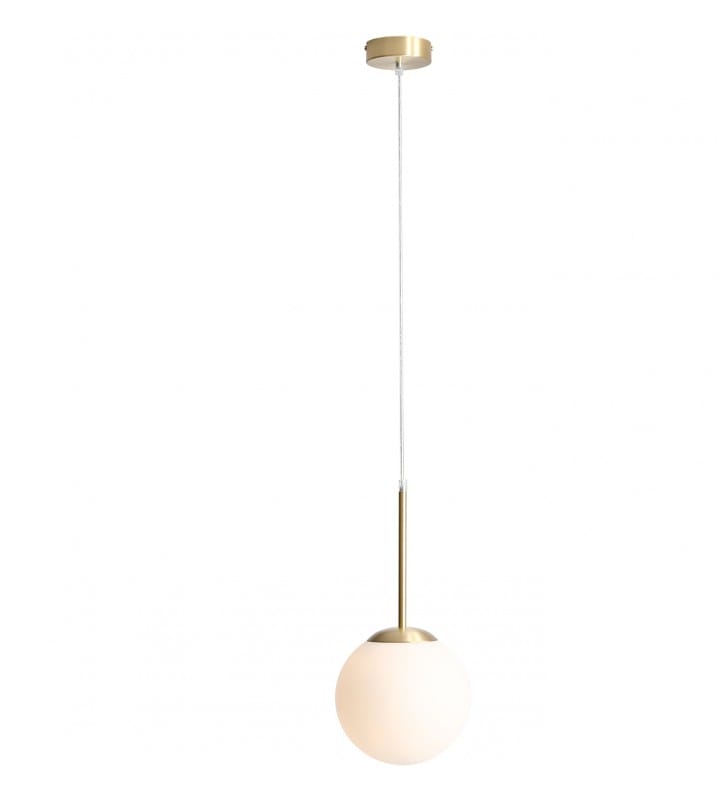 Lampa wisząca Bosso 20cm pojedyncza klosz szklany biała kula wykończenie mosiądz