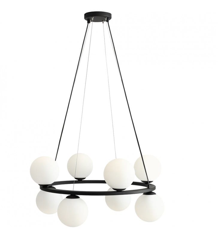Lampa wisząca Krone czarna obręcz 8 kloszy na kole do salonu sypialni jadalni nad stół
