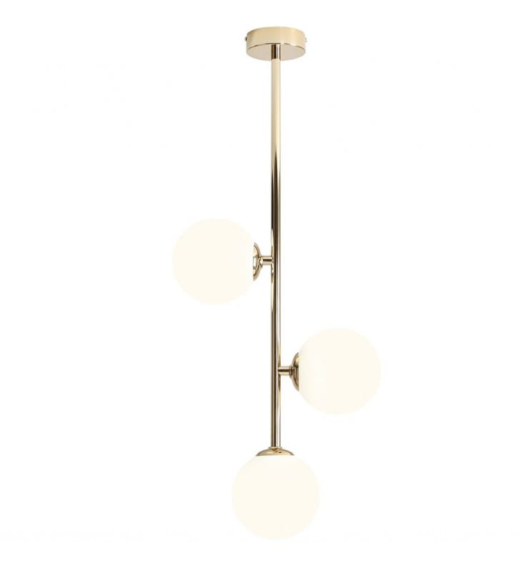 Pionowa złota lampa Libra 3 klosze szklane brak regulacji wysokości do salonu sypialni kuchni jadalni