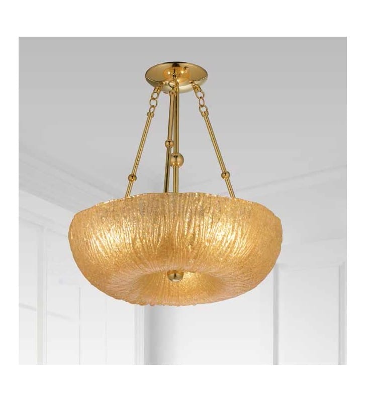 Złota klasyczna lampa wisząca Button dekoracyjny szklany bursztynowy klosz do kuchni jadalni sypialni salonu
