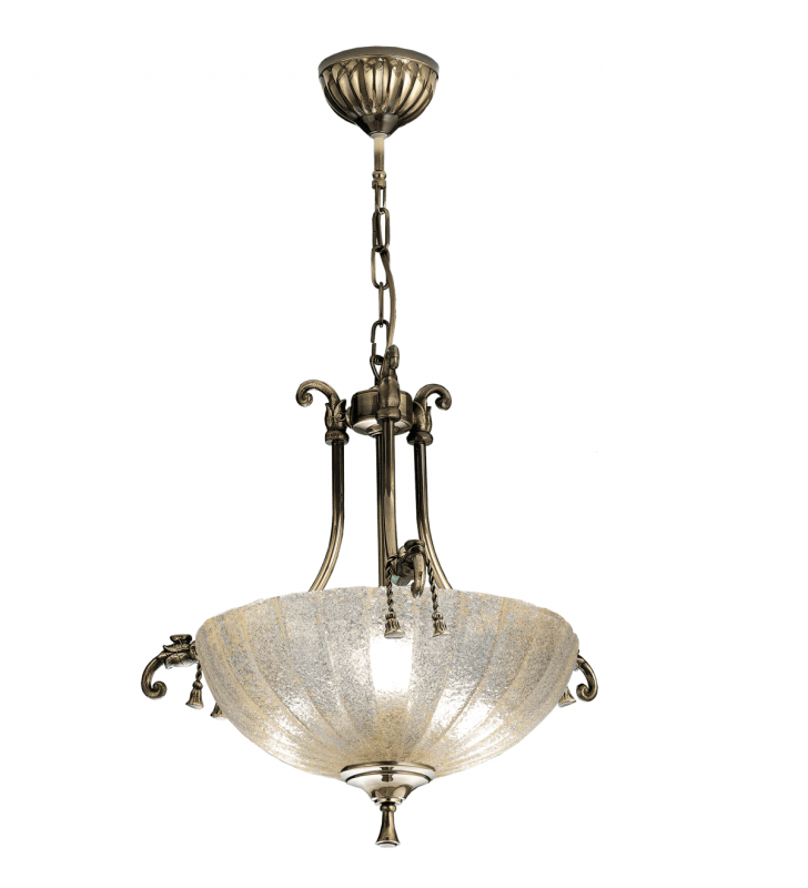 Lampa wisząca Granada stylowa ampla z dekoracyjnym mosiężnym korpusem w błyszczącej patynie np. do kuchni jadalni