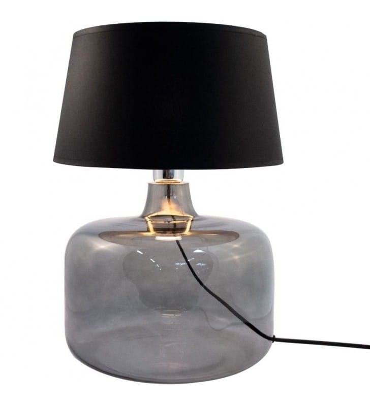 Lampa stołowa Batumi szklana dymiona podstawa czarny abażur ze złotym środkiem do salonu sypialni na komodę stolik nocny