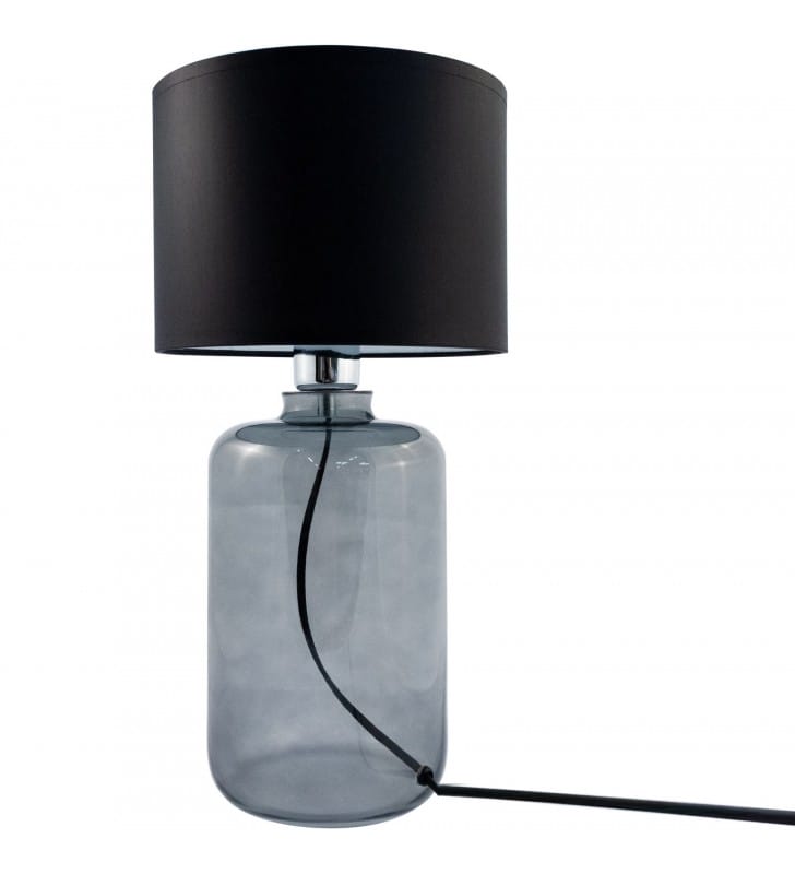 Szklana lampa stołowa z czarnym abażurem Samasun np. na stolik nocny lub na komodę