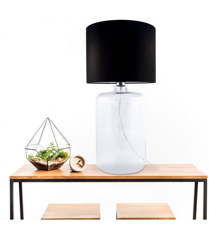 Lampa stołowa Amarsa wysoka 60cm czarny abażur szklana transparentna podstawa