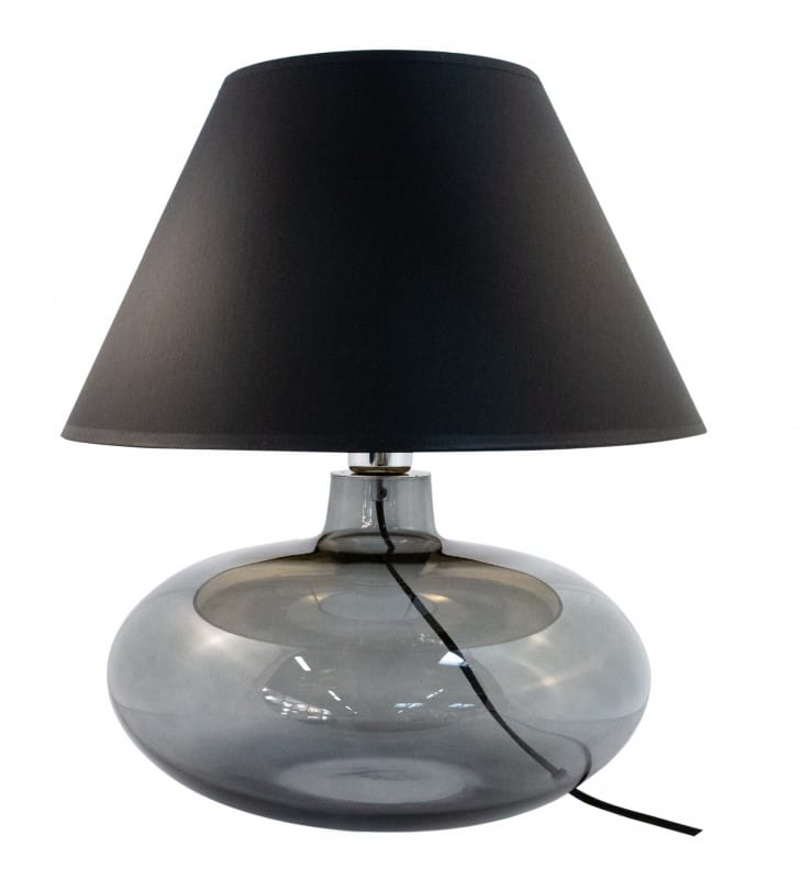 Adana czarna lampa stołowa ze szklaną pękata podstawą czarno złoty abażur włącznik na przewodzie - OD RĘKI