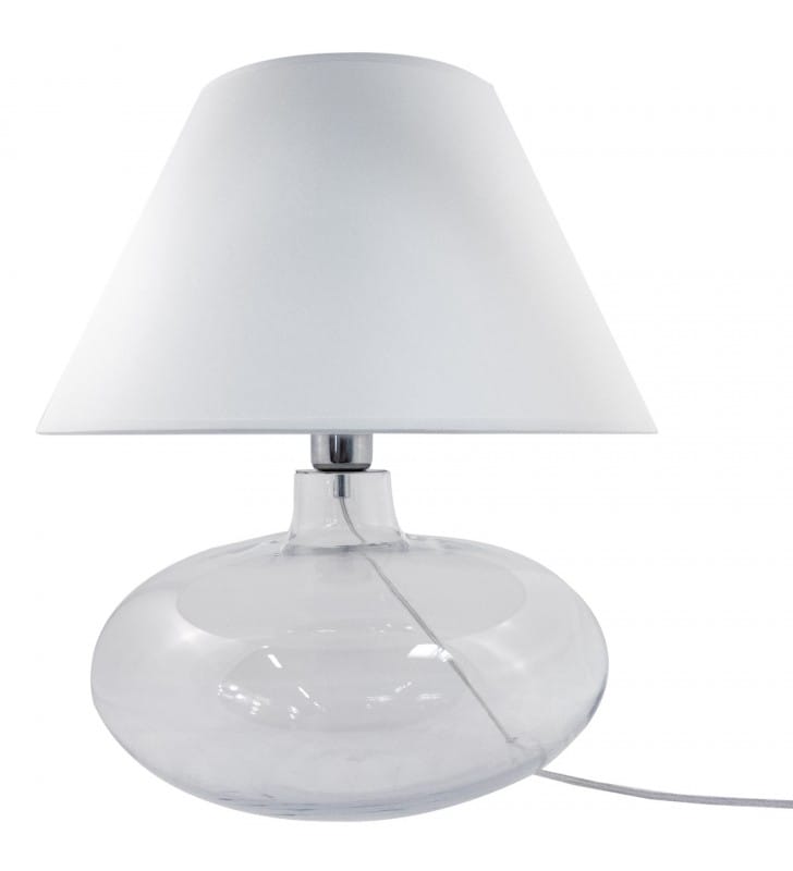 Biała lampa stołowa Adana bezbarwna szklana podstawa wysokość 44cm