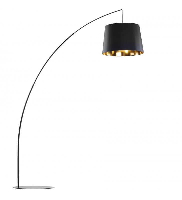 Wysoka łukowa lampa stojąca Mangri czarna z abażurem do sypialni jadalni salonu