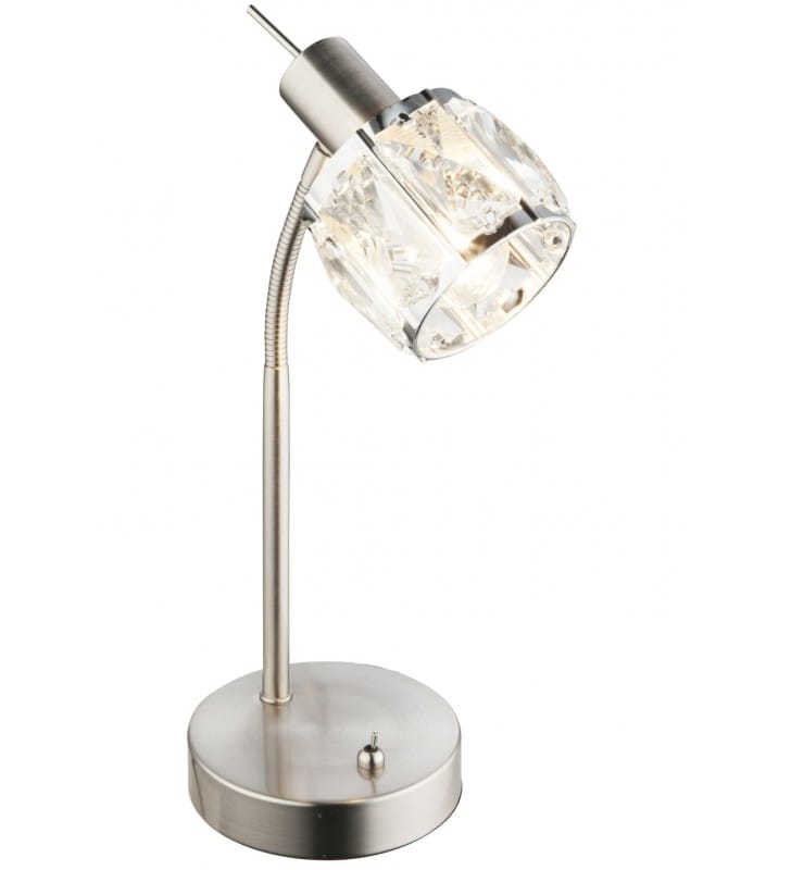 Nieduża lampa stołowa z kryształowym kloszem Kris ramię flexo włącznik na podstawie