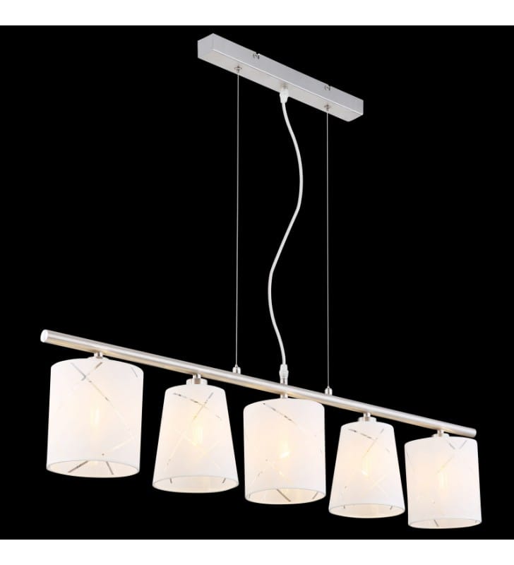 Pozioma lampa wisząca z 5 abażurami na belce do jadalni nad stół nad wyspę kuchenną Nemmo 90cm na 5 żarówek - OD RĘKI