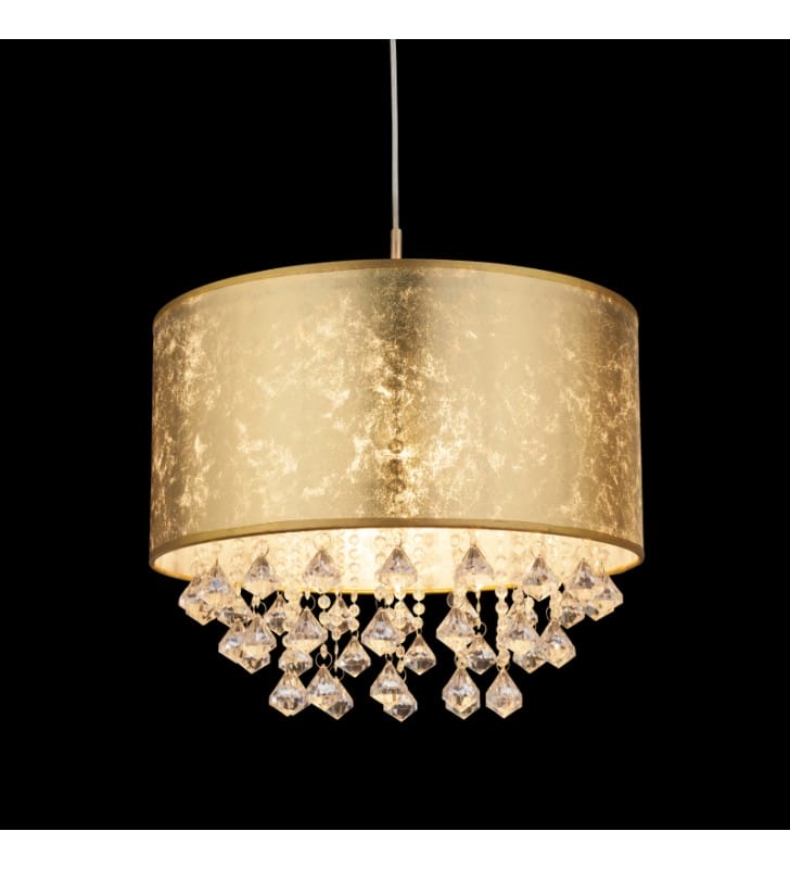 Lampa wisząca Amy 40cm złota abażur przecierany z akrylowymi kryształkami styl glamour