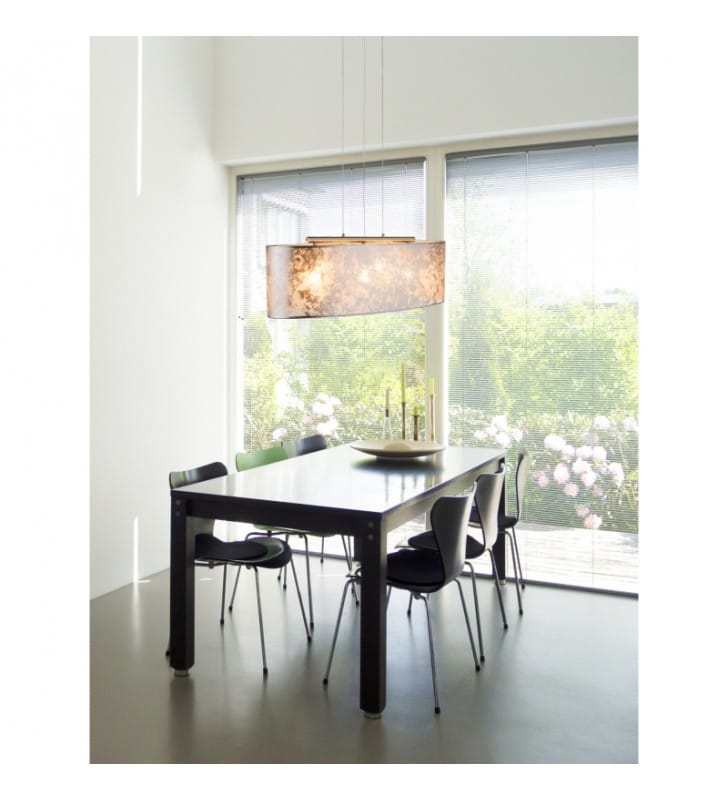 Srebrna owalna lampa wisząca Amy I abażur z tkaniny do jadalni kuchni nad stół salonu