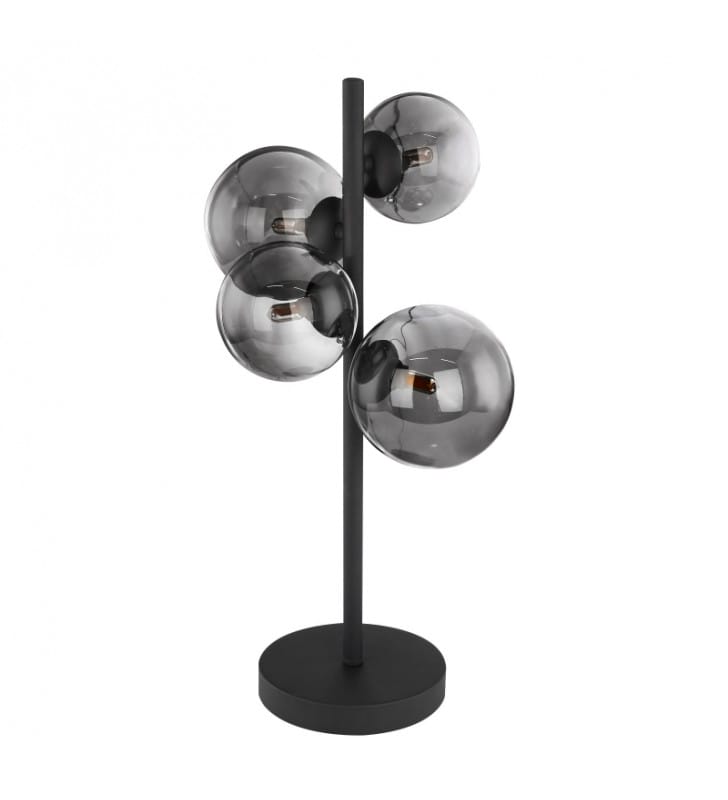 Nowoczesna czarna lampa stołowa Riha z 4 szklanymi grafitowymi kloszami kule ball
