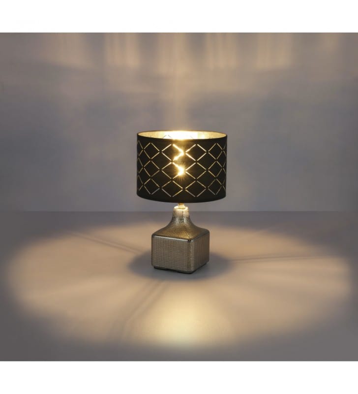 Lampa stołowa Mirauea srebrna podstawa z ceramiki szary abażur