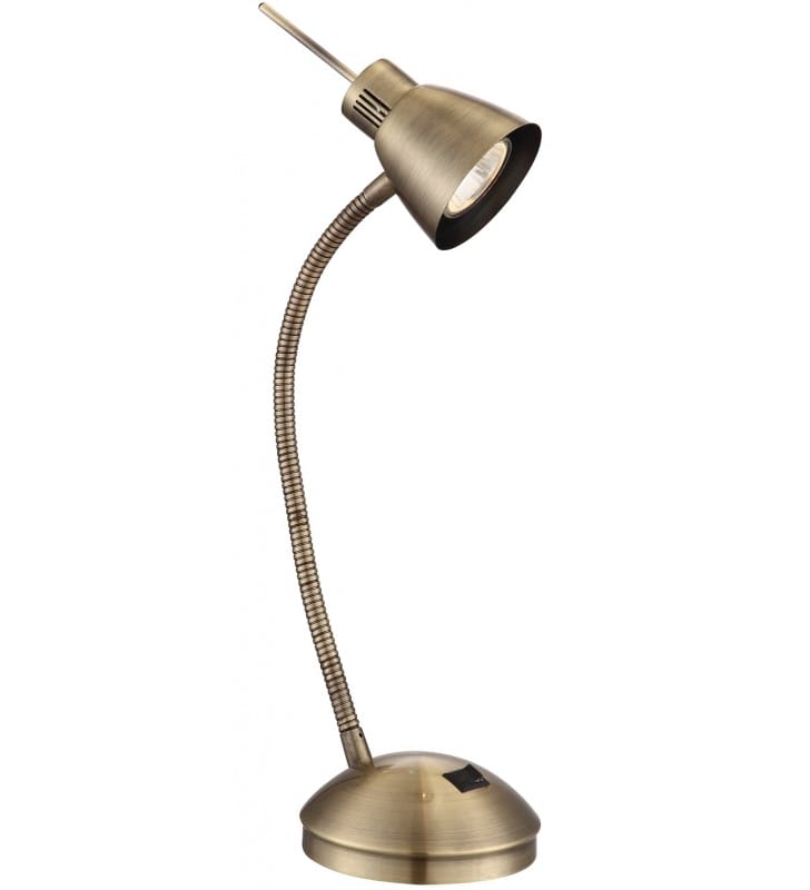 Lampa biurkowa w kolorze antycznego mosiądzu metalowa giętka Nuova włącznik na podstawie
