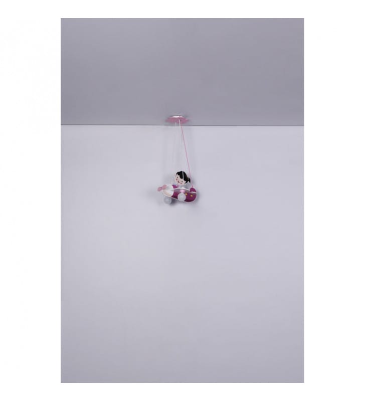 Różowa lampa dziecięca zwis dla dziewczynki Kita samolot