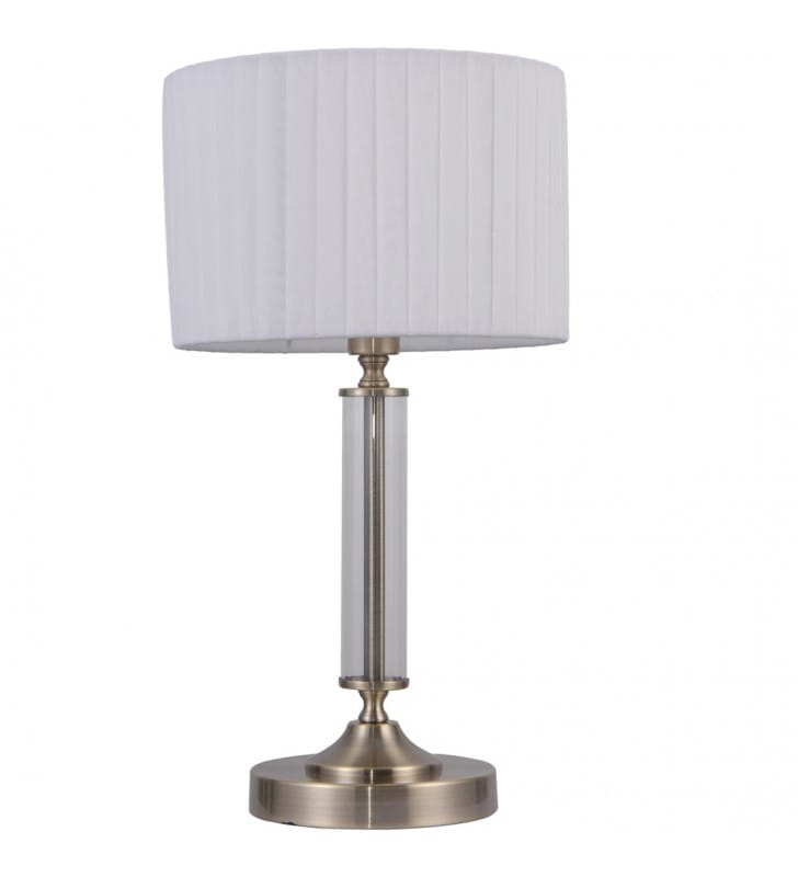 Stojąca lampa stołowa Ferlena klasyczna stylowa brąz antyczny abażur biały plisowany