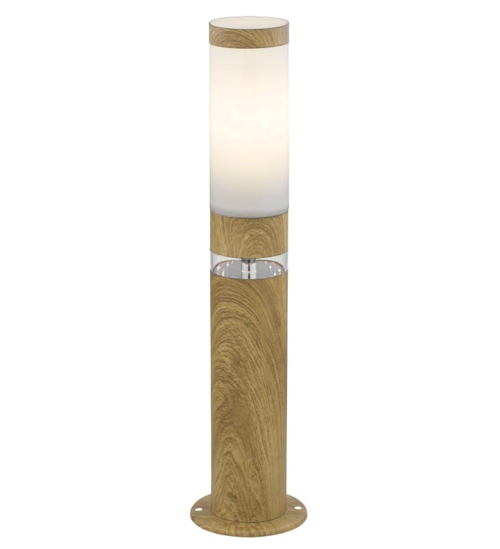 Słupek ogrodowy Jaicy 50cm imitacja drewna tuba klosz opal E27