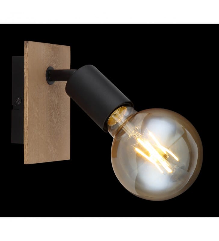 Minimalistyczna lampa ścienna Martha bez klosza drewno metal czarny naturalny bez włącznika