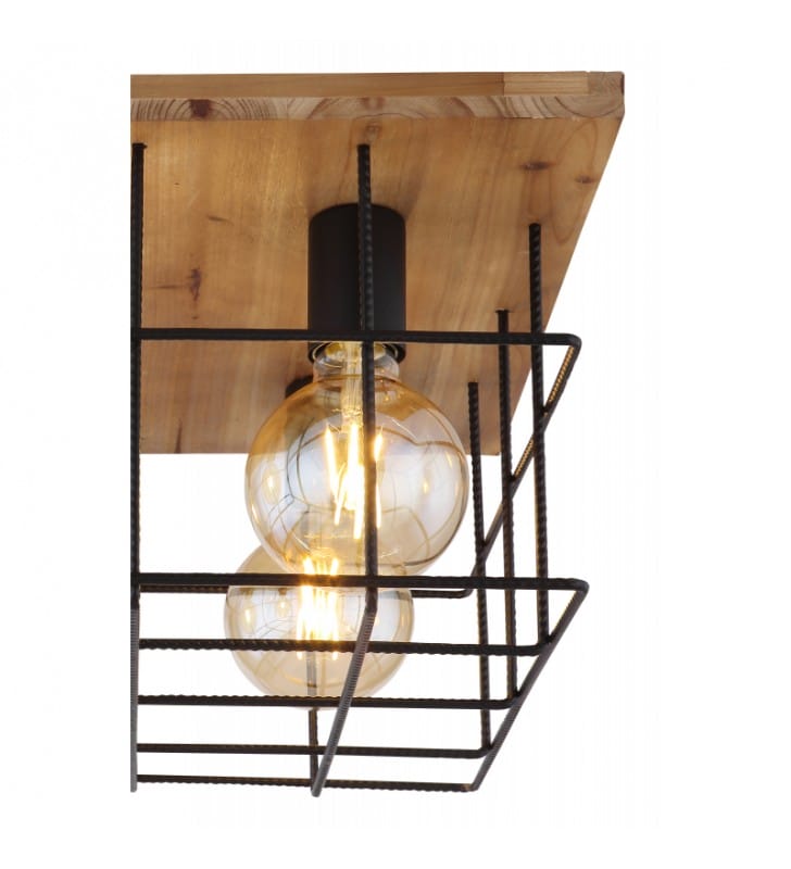 Drewniana lampa sufitowa Merril 4 x E27 klosz czarna metalowa siatka do salonu na przedpokój do pokoju młodzieżowego do kuchni