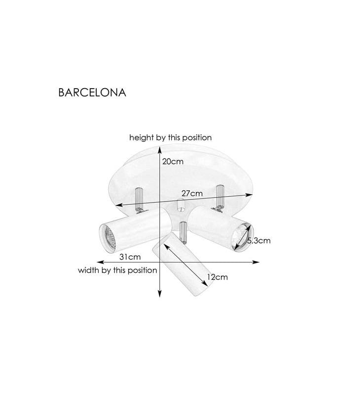 Okrągła lampa sufitowa w kolorze stali Barcelona 3 ruchome klosze reflektorki