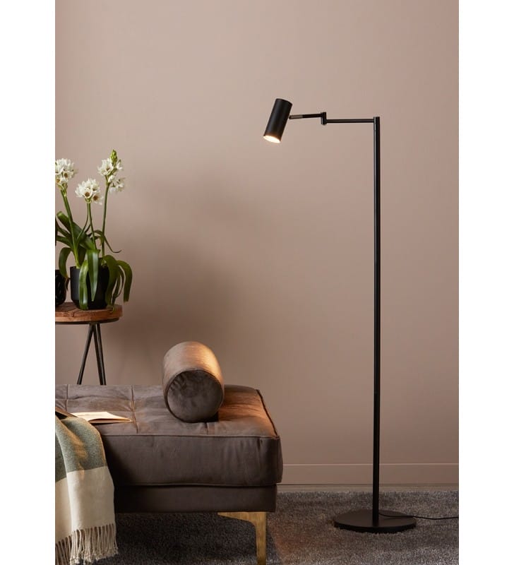 Czarna minimalistyczna lampa podłogowa Torino z ruchomym ramieniem