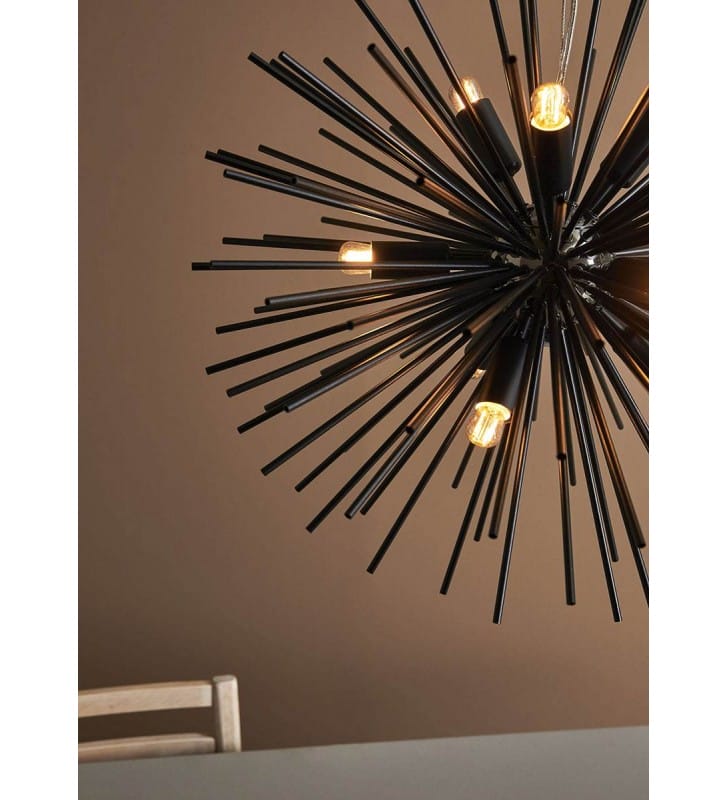 Lampa wisząca Solei czarna z metalowymi pręcikami długi zwis średnica 57cm do salonu sypialni jadalni