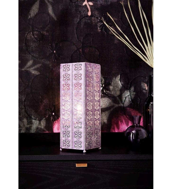 Fioletowa orientalna lampa stołowa nocna na komodę Agra metal dekoracyjna