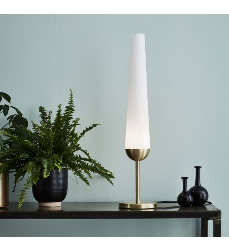 Lampa stołowa Bern mosiądz biały wysoki smukły klosz- OD RĘKI