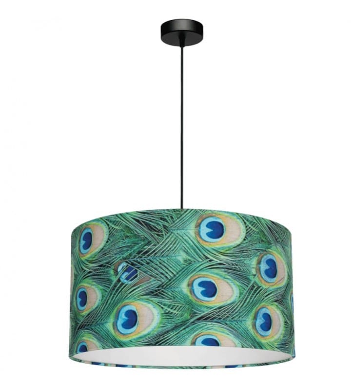 Kolorowa lampa wisząca z abażurem Vert pawie pióra oczko 45cm do jadalni nad stół do sypialni salonu