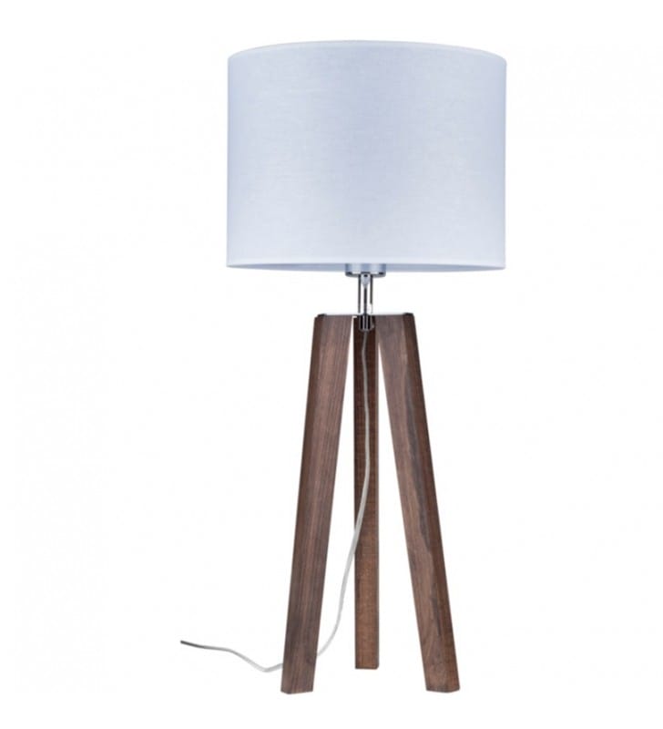 Lotta wysoka lampa stołowa nocna do salonu sypialni biały abażur ciemny drewniany trójnóg