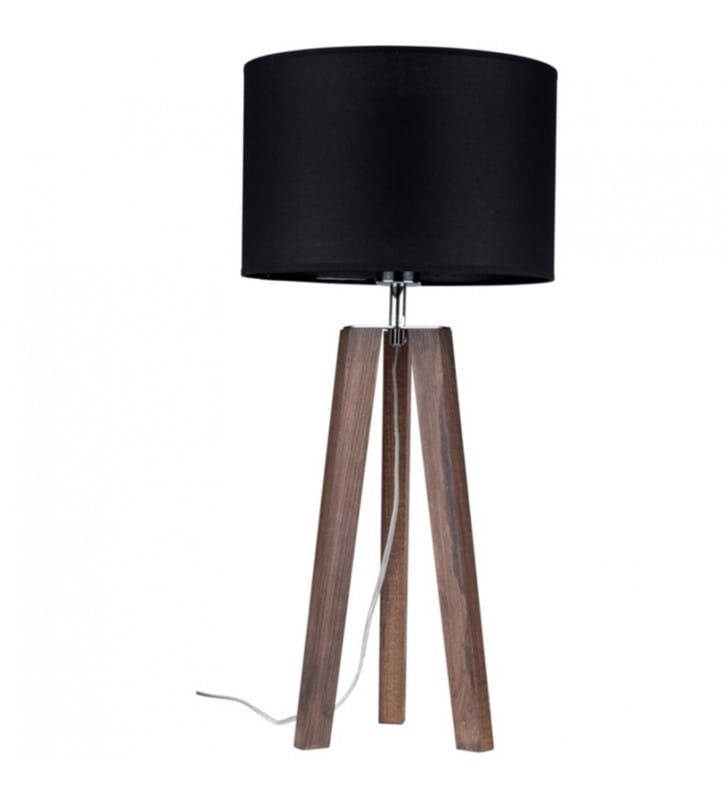 Lampa stołowa na komodę do sypialni salonu 65cm Lotta czarny abażur ciemny drewniany trójnóg