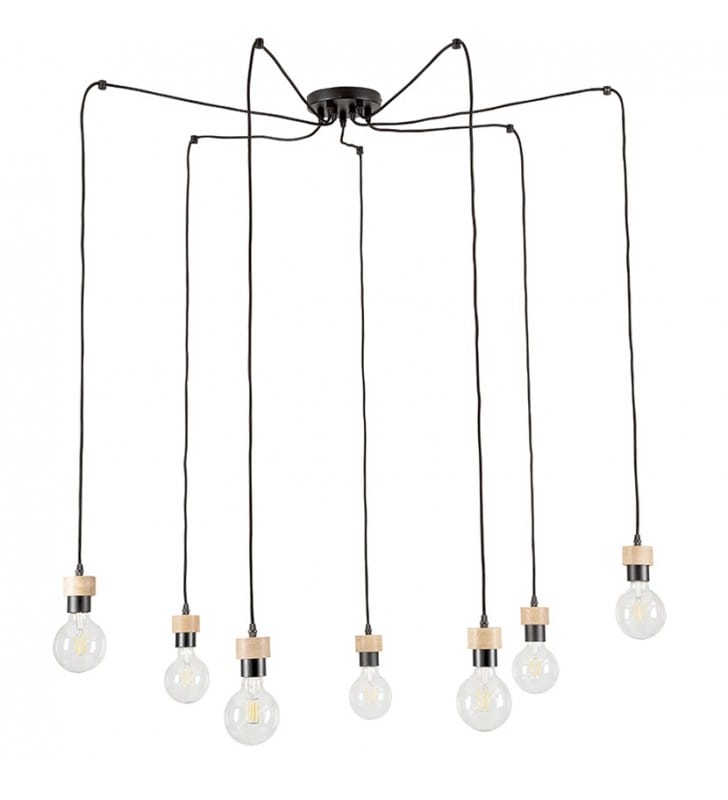 Lampa wisząca typu pająk Clarte 7 pkt czarna z drewnianymi oprawkami do salonu sypialni kuchni Britop