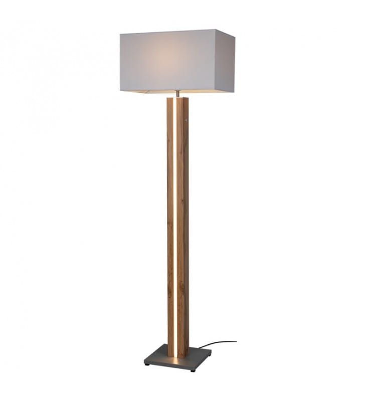 Lampa stojąca Flame drewniana podstawa z LED biały prostokątny abażur ściemniacz