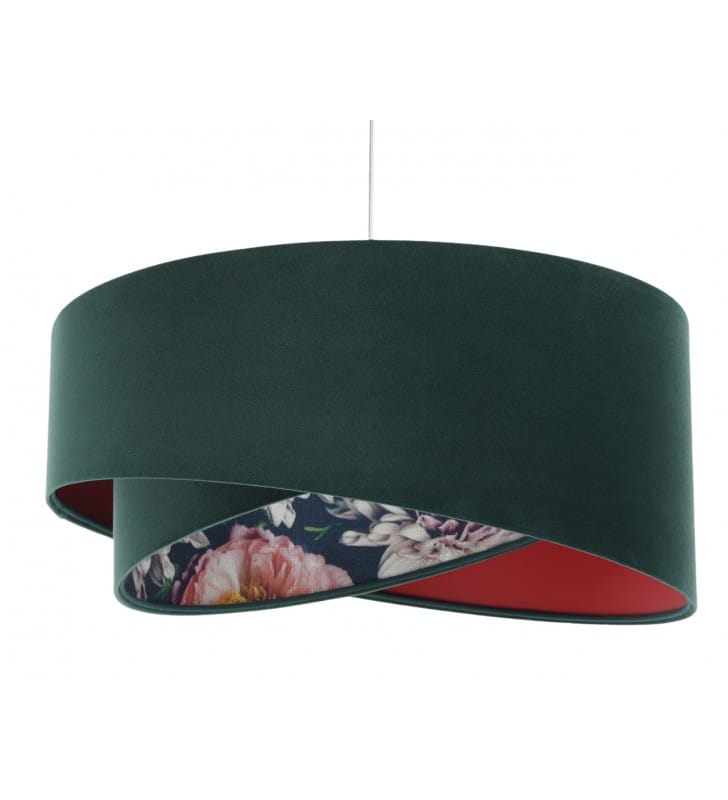 Ciemno zielona skośna lampa wisząca Vittorio wnętrze w kwiaty do sypialni jadalni salonu