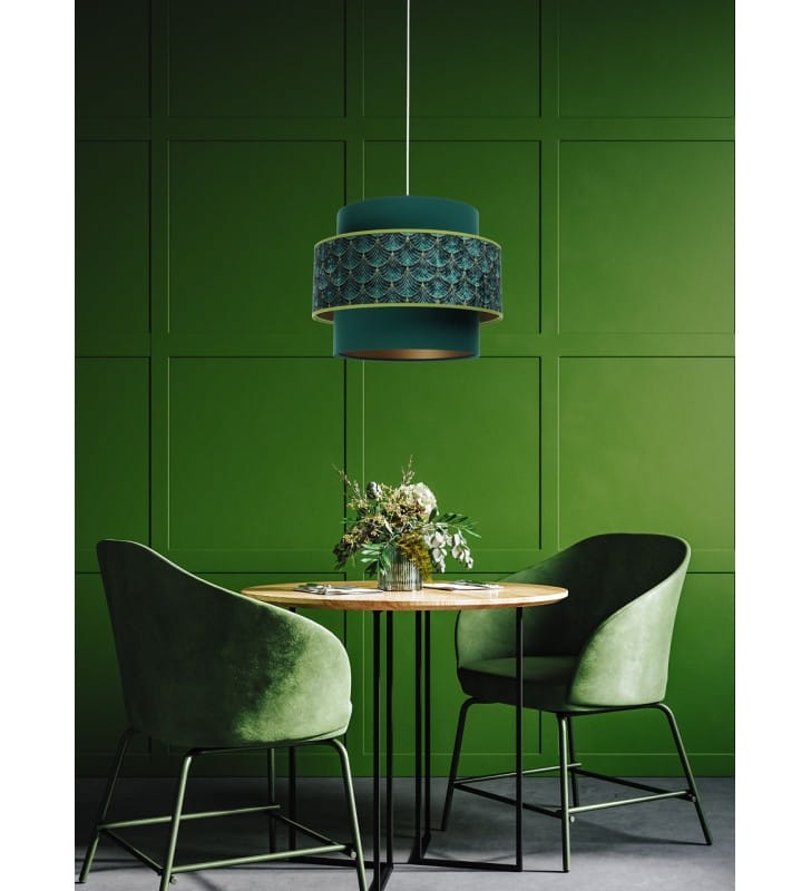 Lampa wisząca Duo zielona z dekoracyjną obręczą do salonu sypialni jadalni
