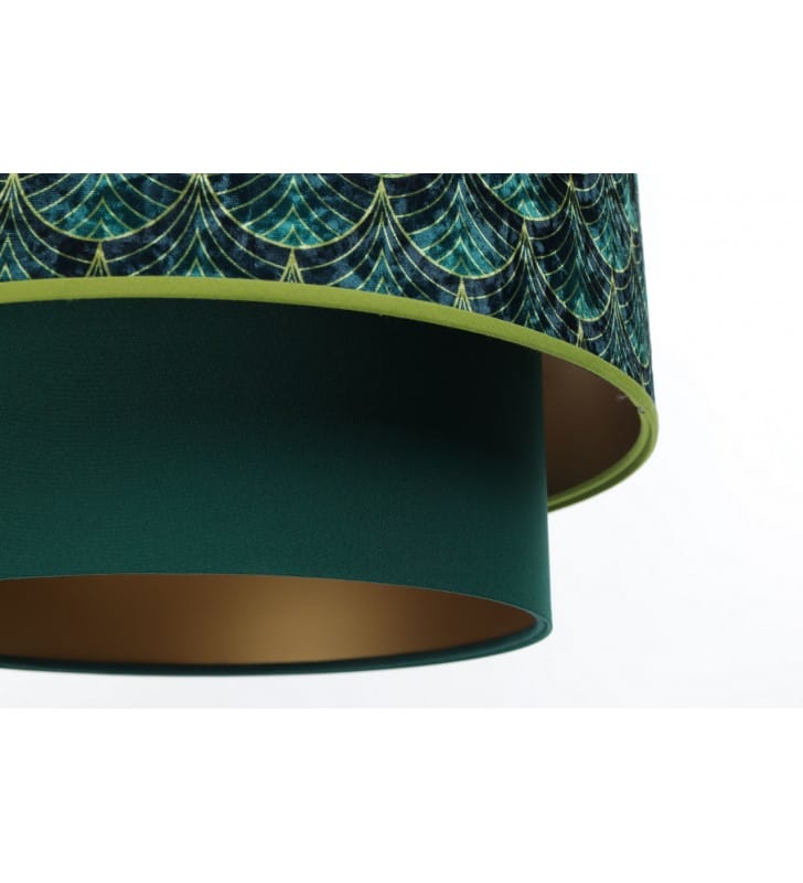 Lampa wisząca Duo zielona z dekoracyjną obręczą do salonu sypialni jadalni