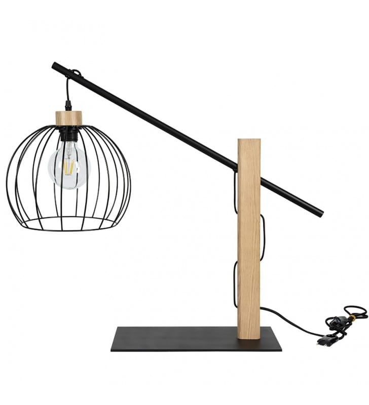 Lampa stołowa Mandarine czarna z drewnianą podstawą do salonu na komodę