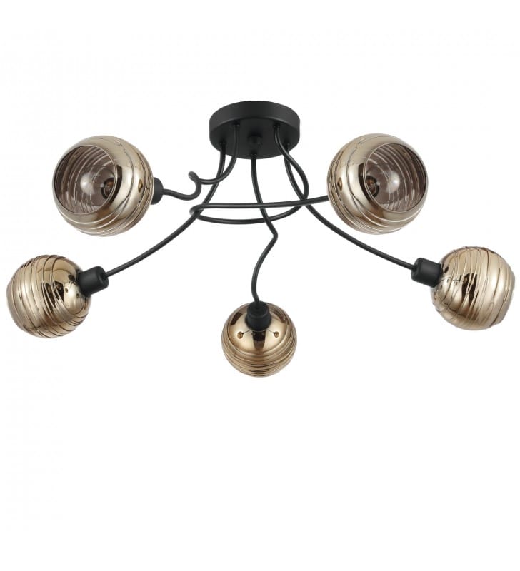 Lampa sufitowa Creppo czarna 5 pkt ze złotymi kloszami ze szkła kule do salonu sypialni na korytarz