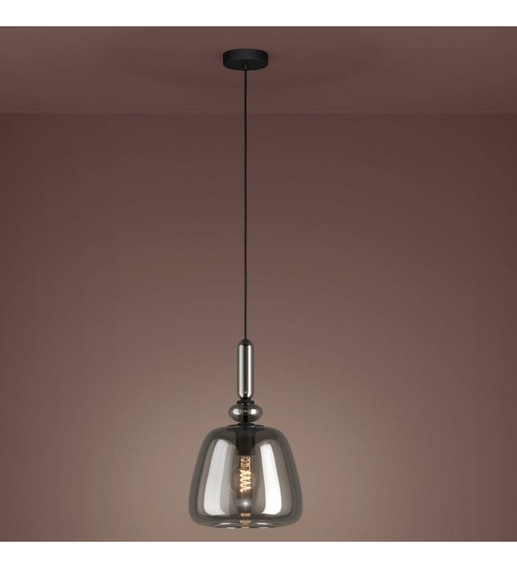 Szklana czarna transparentna lampa wisząca Bovino do salonu