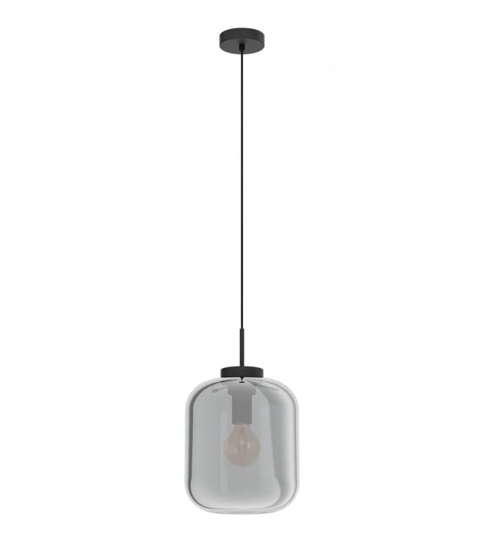 Lampa wisząca Bulciago pojedyncza czarny transparentny pękaty klosz ze szkła do salonu sypialni jadalni