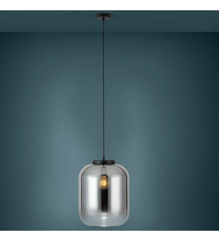 Czarna nowoczesna szklana lampa wisząca Bulciago pojedyncza transparentny pękaty klosz do salonu sypialni jadalni