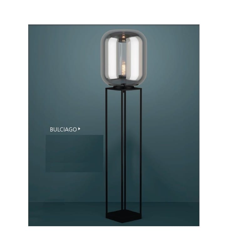 Lampa podłogowa Bulciago czarna stalowa podstawa czarny szklany transparentny klosz do salonu sypialni